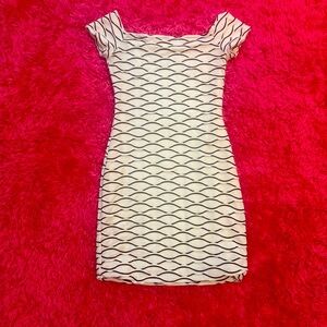 Brat Star Black and White Off the Shoulder Bodycon Mini Dress. B013